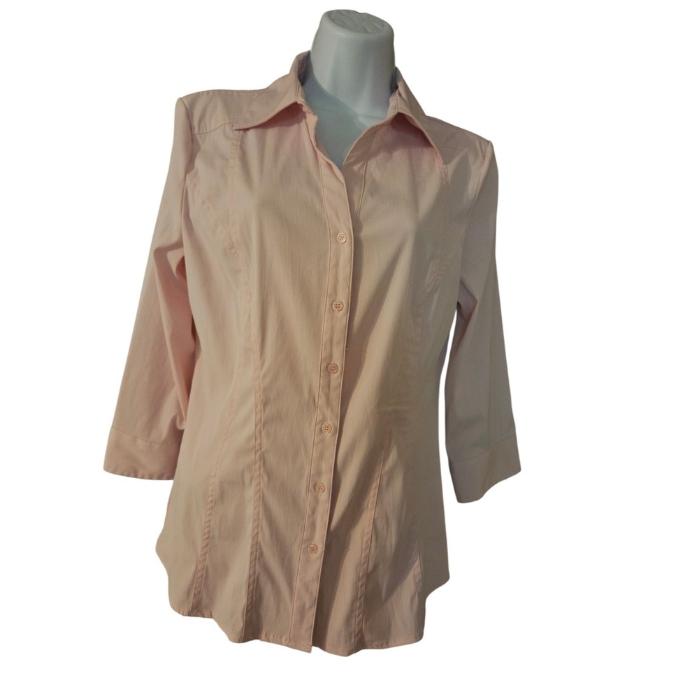 Como Stretch Soft Pink 3/4-Sleeve Button-Down Office Wear Top Women's M NWT